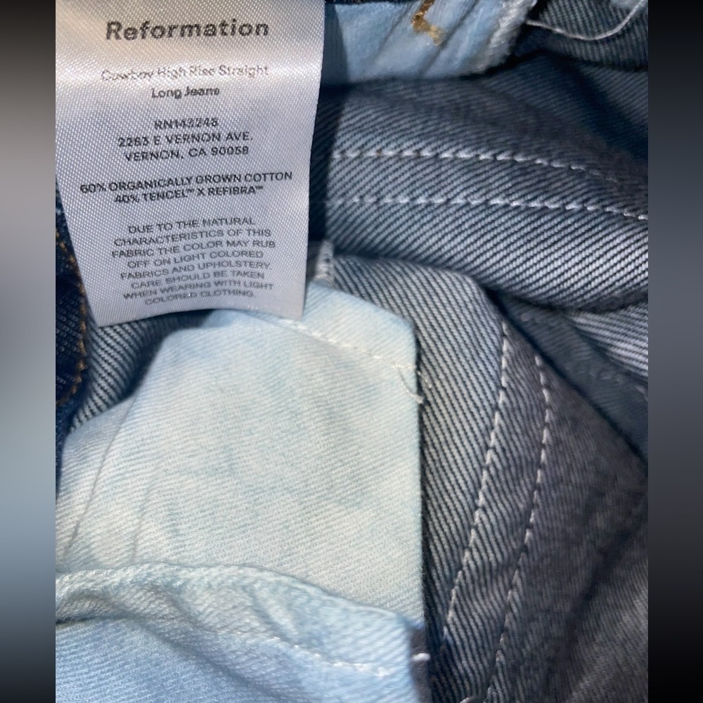New! Reformation Cowboy High Rise Straight Long Jeans Dark Blue Denim 🤠 size 29 - Picture 16 of 16
